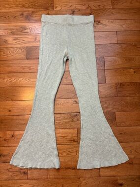 Free People Beach Linen Blend Ribbed Knit Flare Pull On Pants